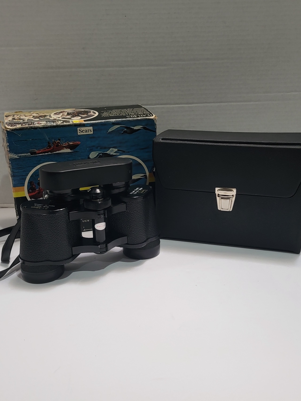 Vintage Sears Black Porro Prism Binoculars with Case